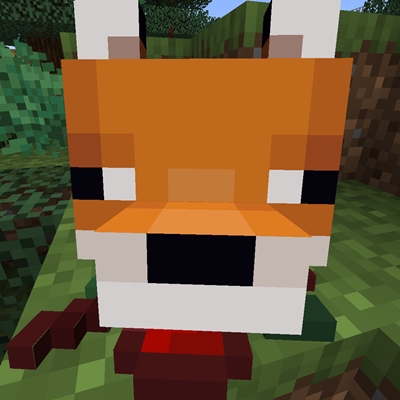 a Minecraft fox looking directly into the camera